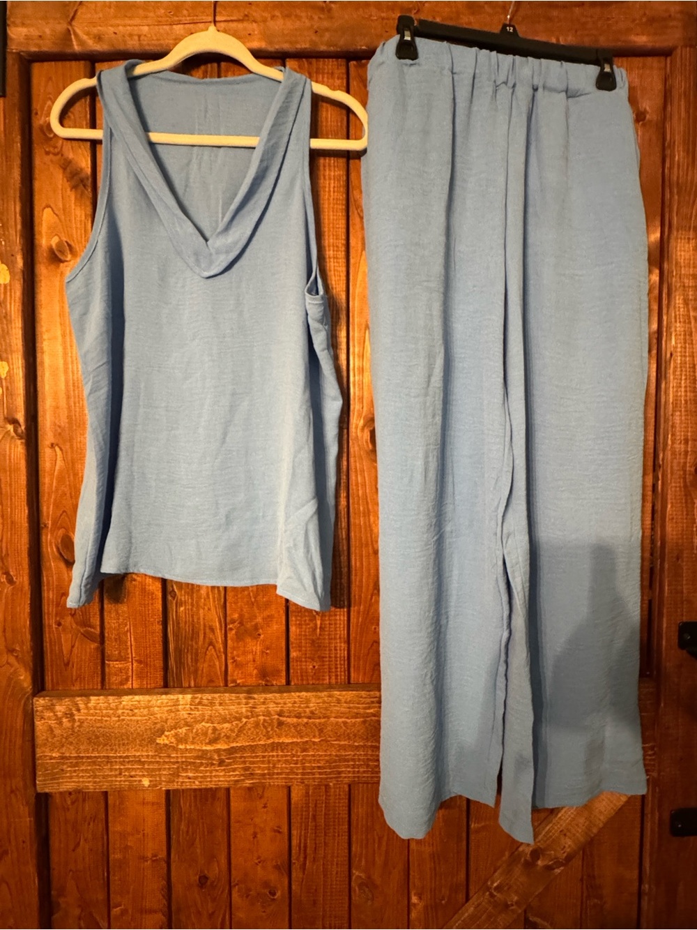 Light Blue Women's Relaxed Wide-Leg Pants & Tank Set